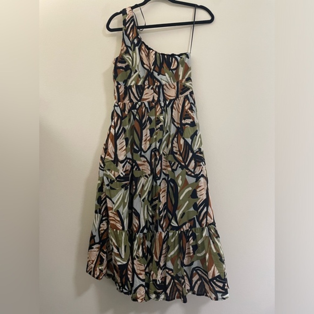 Aubrey Parks for Francesca’s Dalora One Shoulder Palm Print Midi Dress - S - Picture 7 of 12